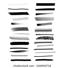 Vector collection of black paint, lines, ink, brush strokes, grungy. Messy decoration elements, boxes, frames. Vector illustration Isolated on white background Freehand drawing.