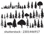 Vector collection of black pine trees on white background