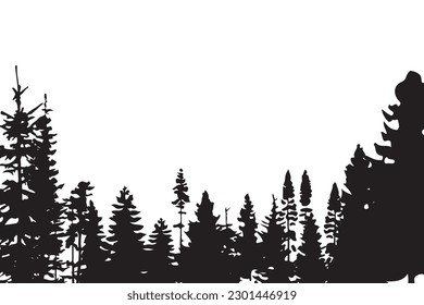 Vector collection of black pine trees on white background