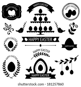 Vector collection of black retro icons for easter design isolated on white