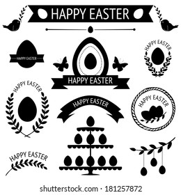 Vector collection of black retro icons for easter design isolated on white