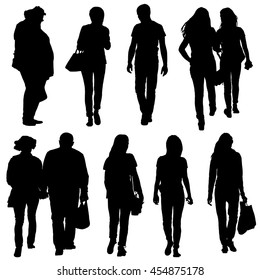 Vector collection of black silhouettes of people on a white background. Teens, couple, girlfriend, colleagues. Youth, leisure.