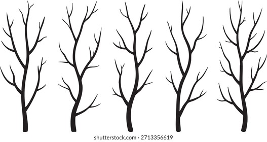 colección de Vector de siluetas negras de ramas de árbol aisladas sobre fondo blanco	
