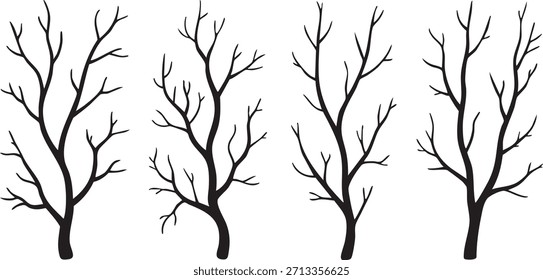 colección de Vector de siluetas negras de ramas de árbol aisladas sobre fondo blanco	
