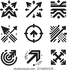 Vector collection of black and white arrow icons featuring a set of sign symbols and directional design elements for business web illustrations