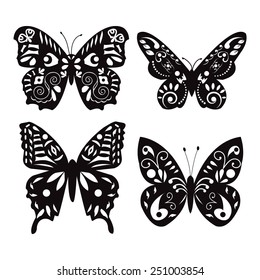 vector collection black and white butterflies for design isolated on white