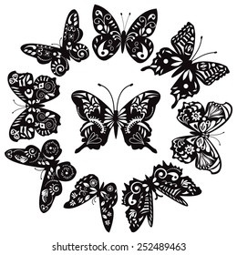 vector collection black and white butterflies for design isolated on white