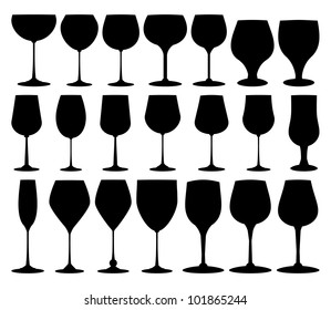 Vector Collection Of Black Wine Glasses Silhouettes