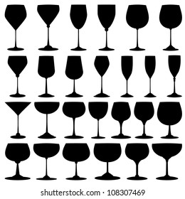 Vector collection of black wine glasses silhouettes