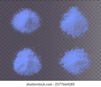 vector collection of blue sea bath salt textures: fine grains, coarse crystals, and scattered piles. High-quality on black background, ideal for spa, wellness, beauty, and design projects. Refreshing