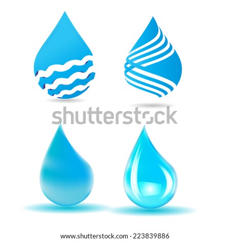 Vector Collection Blue Shiny Water Drop Isolated on the White Background . Logo Design .