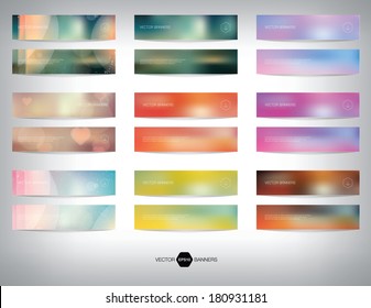 Vector collection of blurred unfocused photographic banners. Bokeh backgrounds