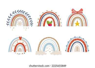 Vector collection with boho Christmas rainbows