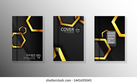 Vector collection of book cover backgrounds. eps 10 vector design illustrations. hexagon color gold