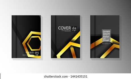 Vector collection of book cover backgrounds. eps 10 vector design illustrations. hexagon color gold