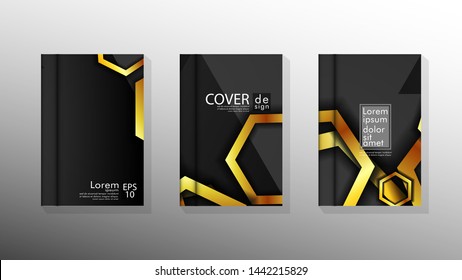 Vector collection of book cover backgrounds. eps 10 vector design illustrations. gold color hexagon
