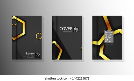 Vector collection of book cover backgrounds. eps 10 vector design illustrations. gold color hexagon