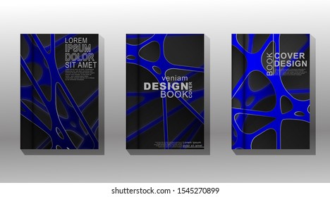 Vector collection of book covers, brochures etc. Abstract dark blue background lines overlapping 3D Graphic Paper