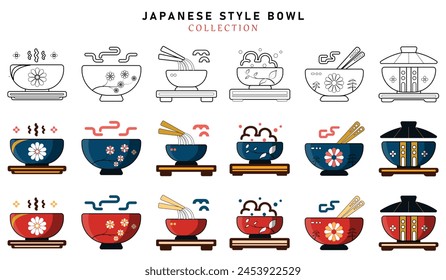 vector collection of bowls in Japanese style, Japanese bowl set, design elements