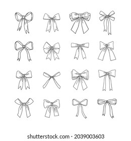 Vector collection of bows. Hand drawn graphic bows set.