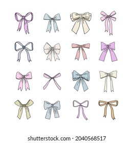 Vector collection of bows. Hand drawn graphic bows set.