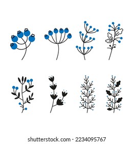 Vector collection of branches with berries. The berries in flat style isolated on white background. 
