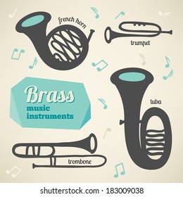 Vector collection of brass music instruments