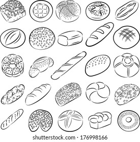 vector collection of breads in line art