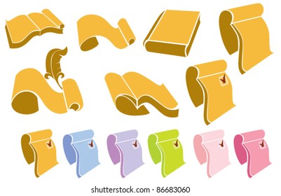 vector collection of bright books and parchment silhouettes