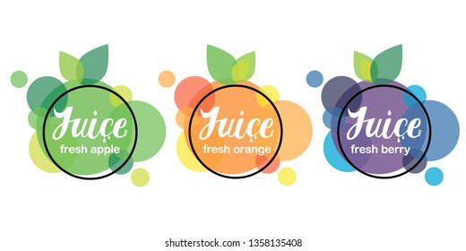 vector collection of bright bubbles frames stickers, emblems and banners for fruit and berry fresh juice - Vector