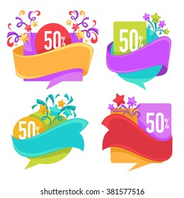 vector collection of bright discount tags, banners and stickers