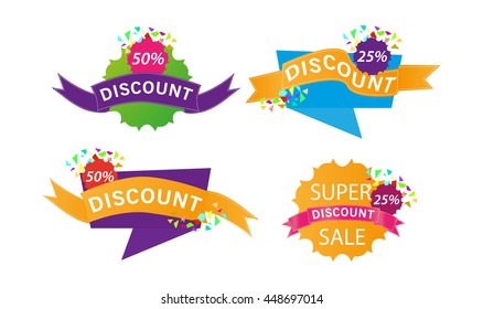Vector collection of bright discount tags, banners and stickers