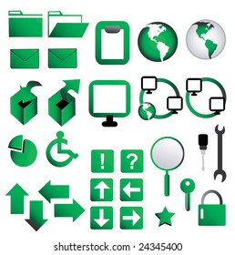 A vector collection of bright Emerald Icons