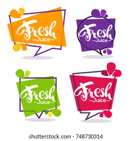 vector collection of bright geometric frames  stickers, emblems and banners for fruit and berry fresh juice