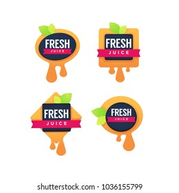 vector collection of bright geometrical sticker, emblem and logo for  fruit  fresh juice