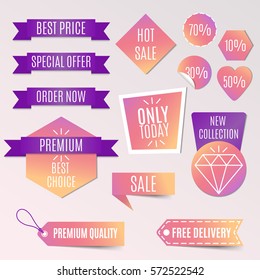 vector collection of bright gradient discount tags, banners and stickers