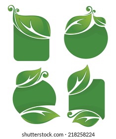 vector collection of bright green leaf frames and stickers