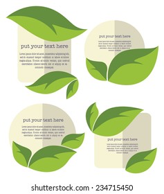 vector collection of bright green leaf frames and stickers in flat style