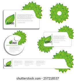 vector collection of bright green leaf frames and stickers