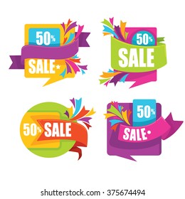 vector collection of bright sale tags, banners and stickers