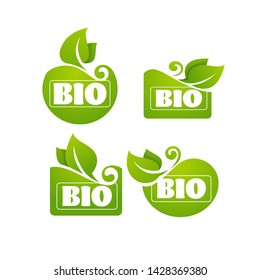 vector collection of bright and shine leaf signs sticlers, symbols  bio organic slogans