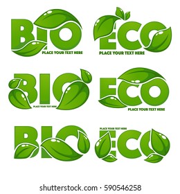 vector collection of bright and shine leaf signs, symbols eco and bio organic slogans