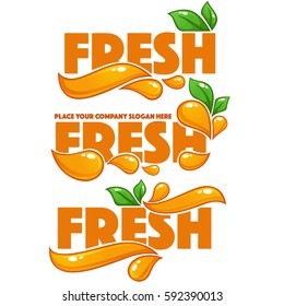 vector collection of bright and shine logo, stickers, emblems and banners for orange fresh juice