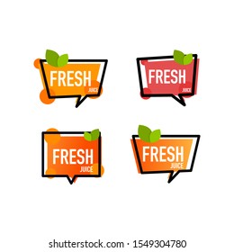 vector collection of bright and shine stickers, emblems and banners for berry and orange fresh juice
