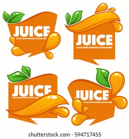 vector collection of bright and shine  stickers, emblems and banners for orange fresh juice