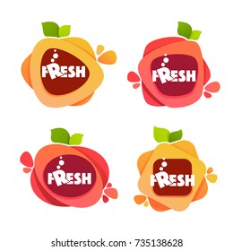 vector collection of bright and shine  stickers, emblems and banners for berry and orange fresh juice