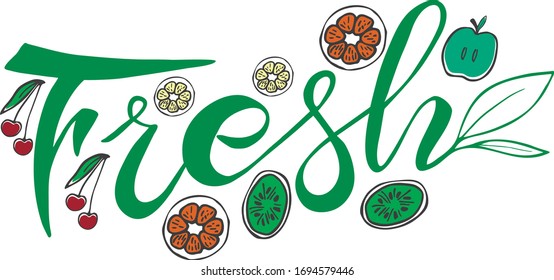 vector collection of bright stickers, emblems logo and labels for lemon and orange fresh citrus juice with lettering composition