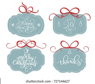 vector collection of bright stickers, emblems and banners with calligraphy Christmas holiday text