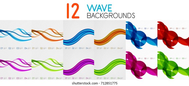 Colección de vectores de plantillas de ondas brillantes. Papeles geométricos modernos