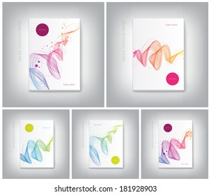 Vector collection of brochure cover design templates with abstract dynamic wave backgrounds